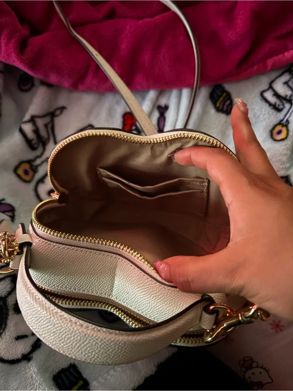 Coach Beige Signature Heart Crossbody with Gold Hardware